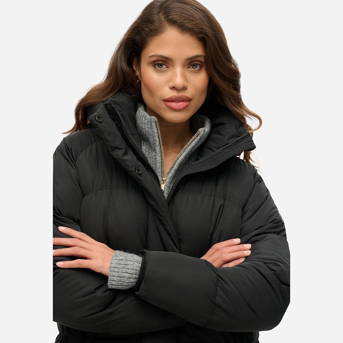 AN317706 Longline Hooded Puffer Jacket Dames