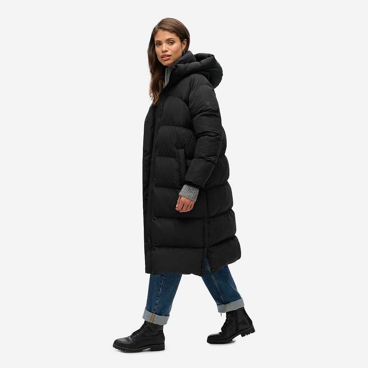 AN317706 Longline Hooded Puffer Jacket Dames